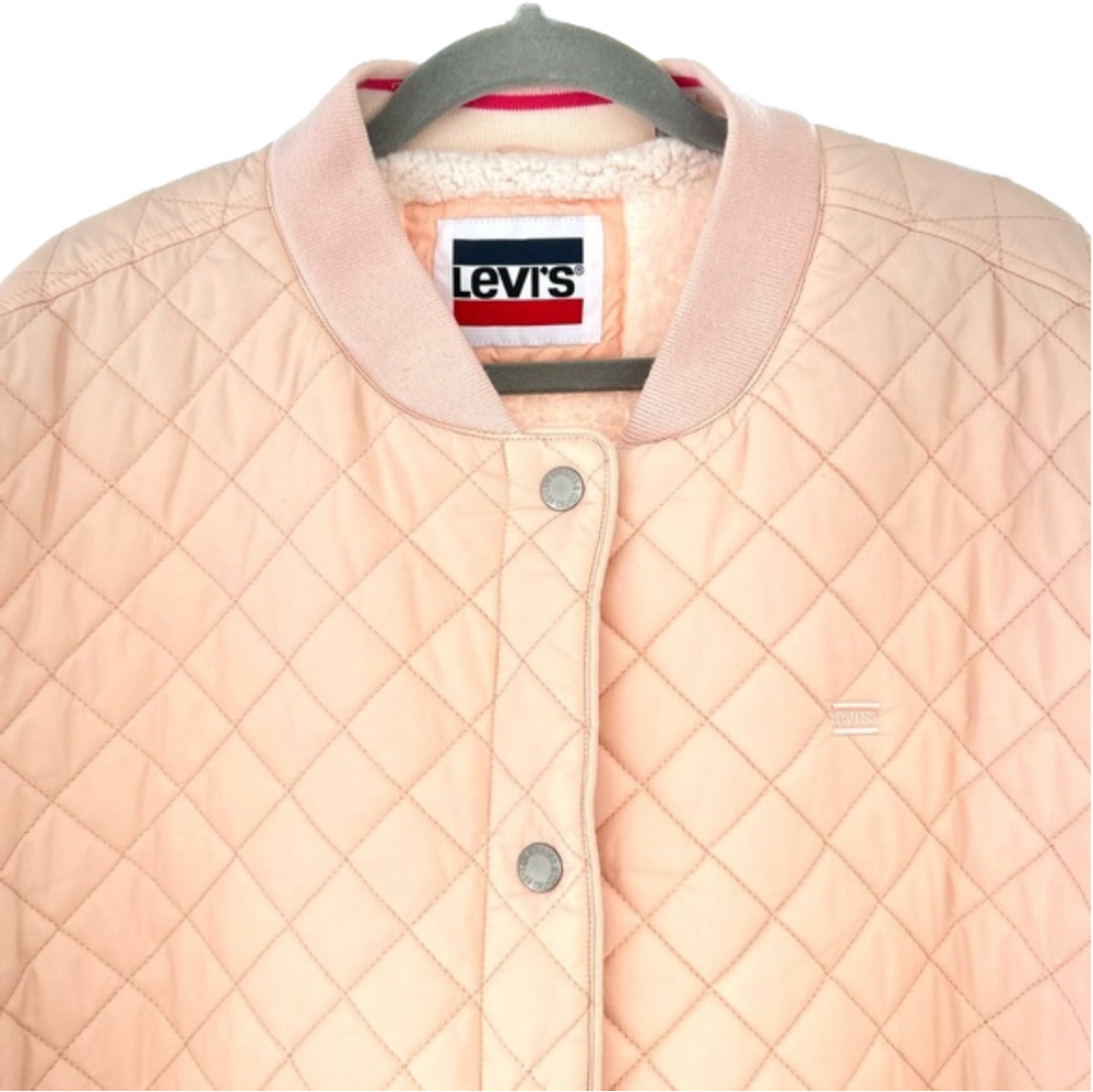 Levi’s Bomber Diamond Quilted Jacket Peach/Pink Size 4X Sherpa Faux Fur NEW - Picture 2 of 10